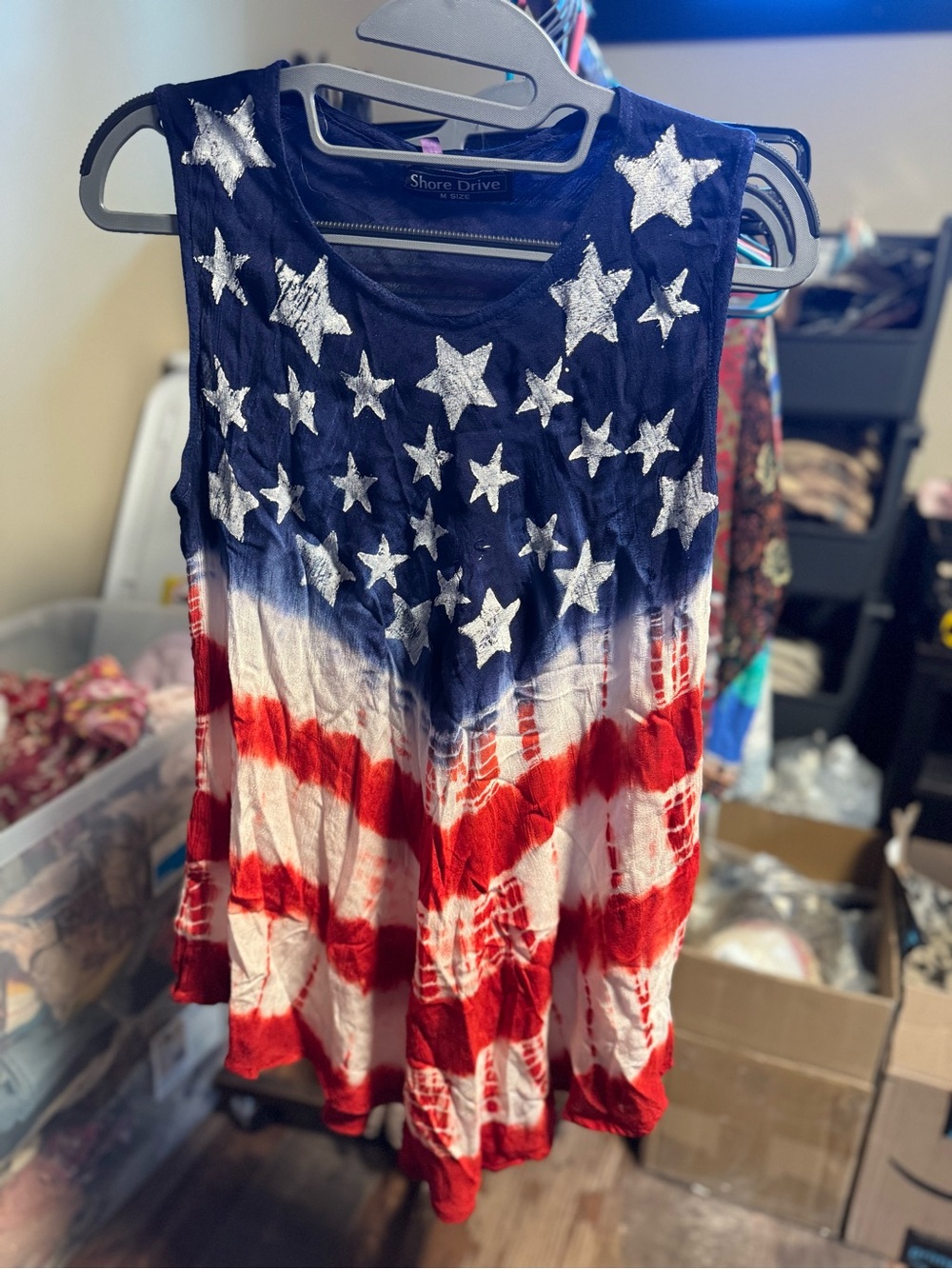 Women's Sleeveless Star Stripe Tank - Red White Blue